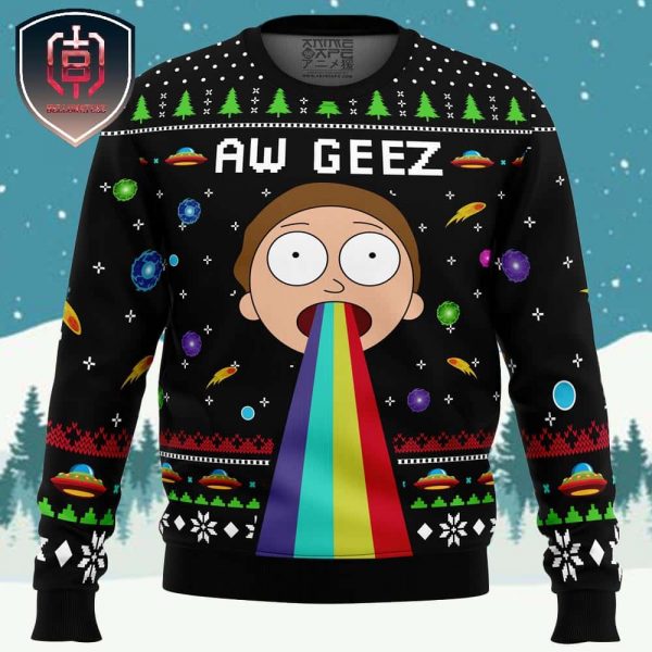 Aw Geez Rick and Morty Xmas Holiday Gift Ugly Christmas Sweater