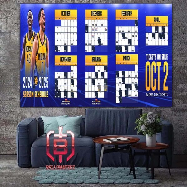 Indiana Pacers Announces Official 2024-2025 NBA Regular Season Schedule Home Decor Poster Canvas