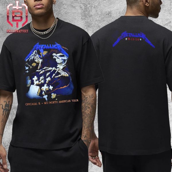 Metallica M72 North America Tour 2024 Merch Night 2 Event Tee At Soldier Field Chicago IL On August 11th 2024 Two Sides Unisex T-Shirt