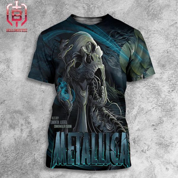 Metallica M72 North America Tour 2024 Pop Up Store Event Poster At Commonwealth Stadium Edmonton AB Canada On August 23rd 2024 All Over Print Shirt