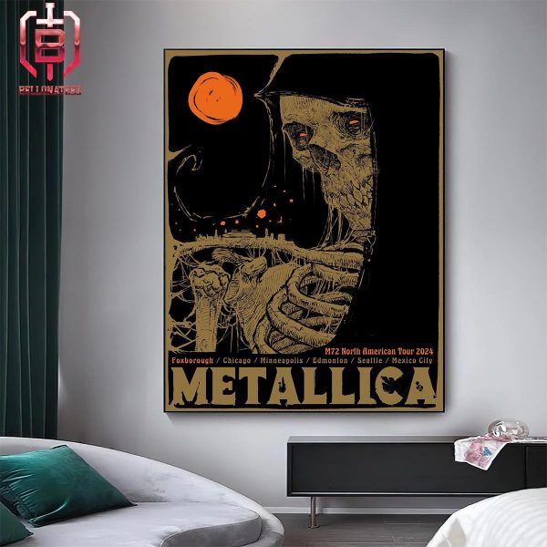 Metallica M72 North American Tour 2024 Merch Limited Event Poster At Foxborough On August 2nd And 4th 2024 Home Decor Poster Canvas