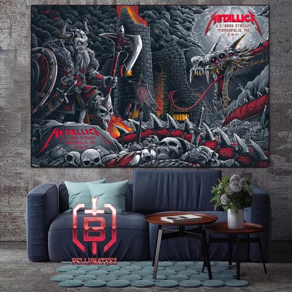 Metallica M72 North American Tour 2024 Pop Up Store Combined 2 Nights Poster At US Bank Stadium Minneapolis MN On August 16th And 18th 2024 Home Decor Poster Canvas