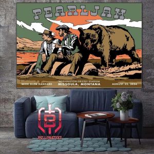 Pearl Jam Dark Matter World Tour 2024 Event Poster By Cyrus Walker At Washington-Grizzly Stadium Missoula Montana On August 22nd 2024 Home Decor Poster Canvas