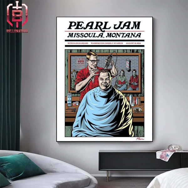 Pearl Jam Dark Matter World Tour 2024 Event Poster By Justin Hampton At Washington-Grizzly Stadium Missoula Montana On August 22nd 2024 Home Decor Poster Canvas