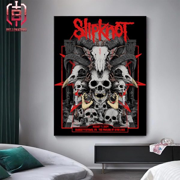 Slipknot Here Comes The Pain Tour 2024 Event Poster At The Pavillion At Star Lake Burgettstown PA On August 7th 2024 Home Decor Poster Canvas