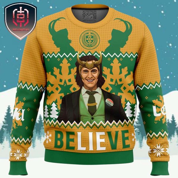 Believe Loki Marvel Xmas Holiday Gift Ugly Christmas Sweater