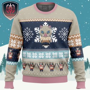 Chibi Christmas Inosuke Hashibira Demon Slayer Xmas Holiday Gift Ugly Christmas Sweater